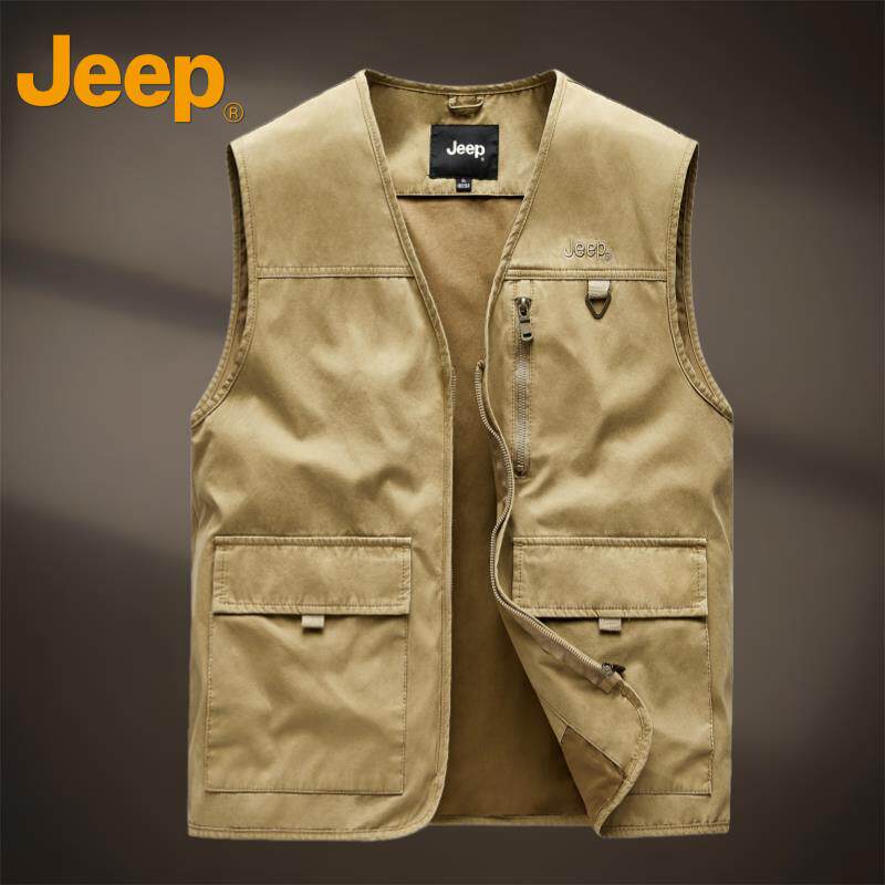 JEEP/吉普纯棉马甲男款2025新款秋季高端中年爸爸装美式工装马夹