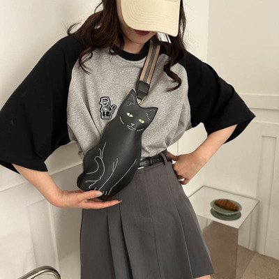 日本品质猫咪可爱女士胸包2025韩版ins风简约印花单肩斜挎包小包