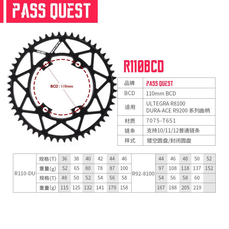 PASS QUEST R9200 bcd110 R7100/8100 12速ut da正负齿公路车盘