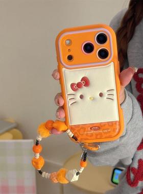 时尚橙色豹纹可爱大脸Kitty猫适用iPhone17promax苹果14手机壳16