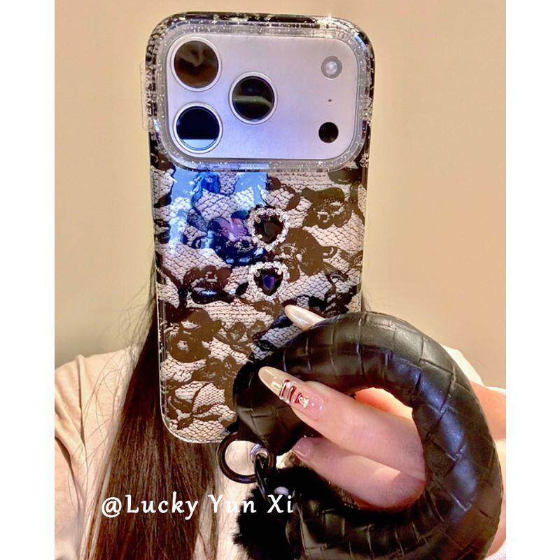 性感蕾丝花面闪钻适用iPhone17promax手机壳苹果16新款15全包14女