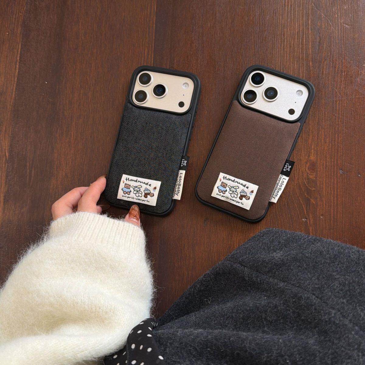 牛仔黑棕色标签适用于新款17系列ins风手机保护壳苹果15pro手机