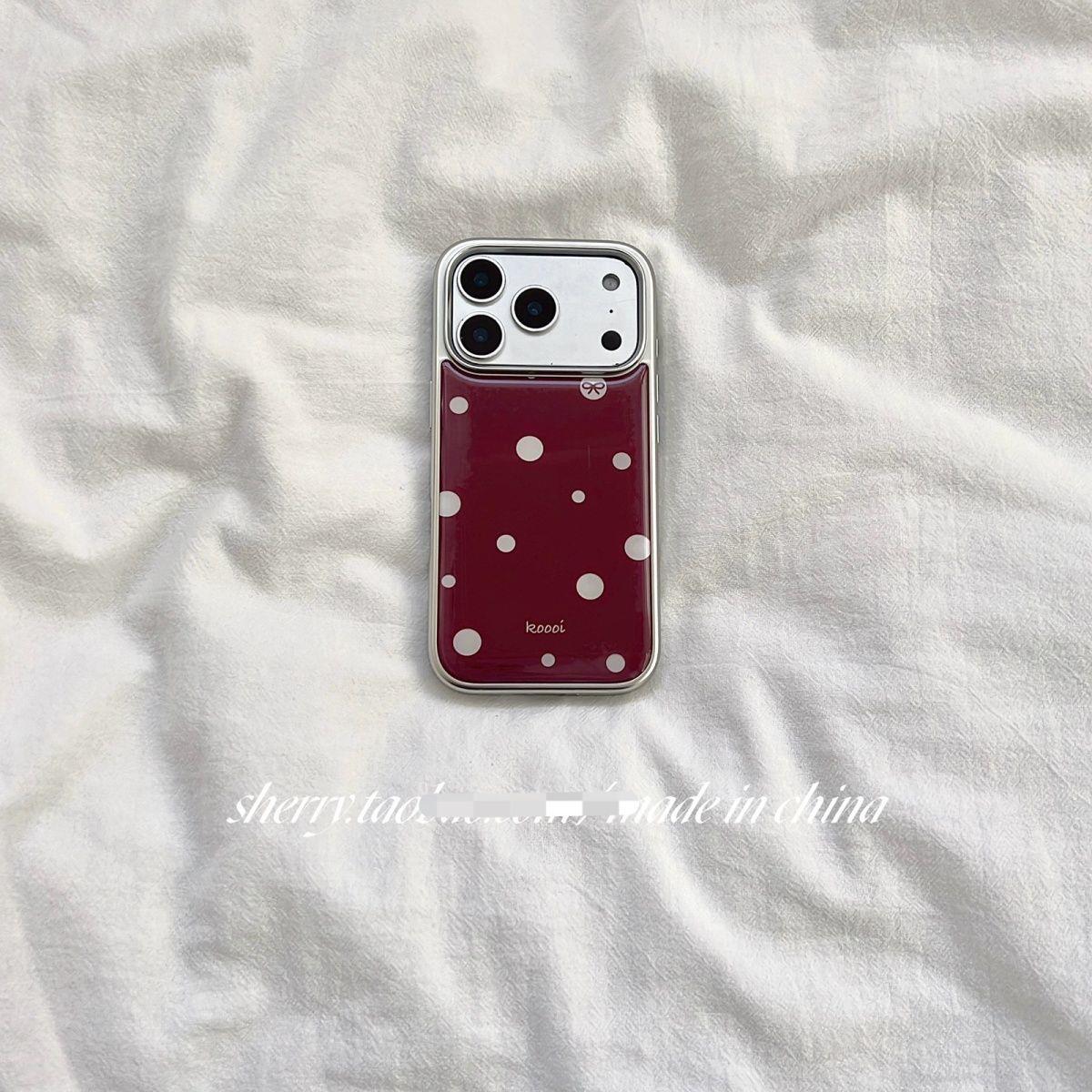 ins复古酒红白波点电镀银适用苹果17ProMax手机壳iPhone16全包15