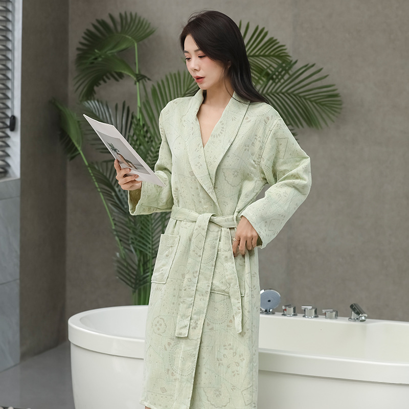 日本品质纯棉双层纱浴袍女士睡袍浴衣家居服民宿吸水春夏薄款可穿