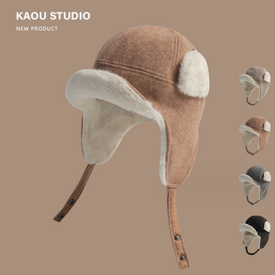 秋冬高级感毛呢雷锋帽子女加绒