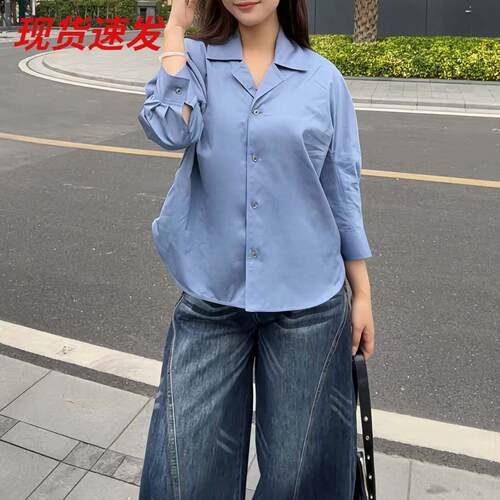 CS女装休闲版型西装领口衬衫蓝色