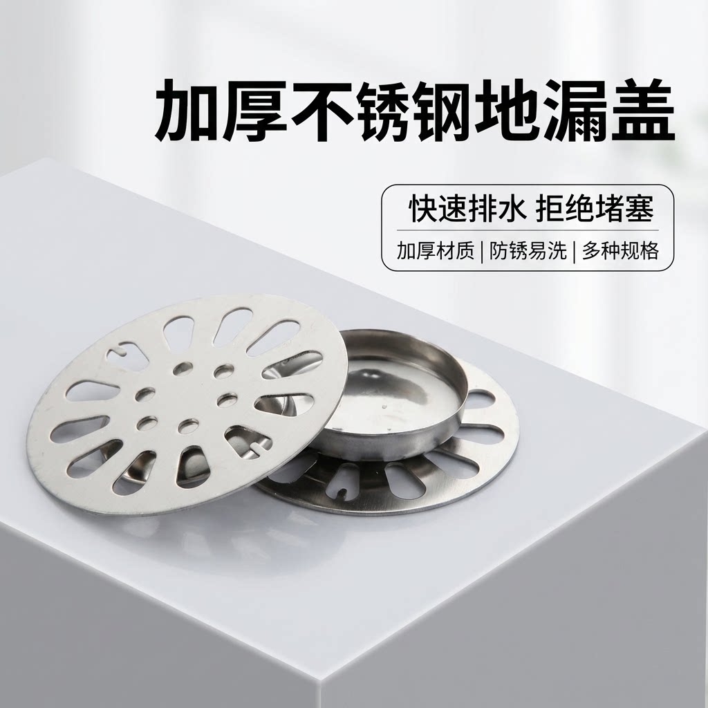 不锈钢地漏盖圆形卫生间防臭下水道地漏配件过滤网防虫淋浴房盖子