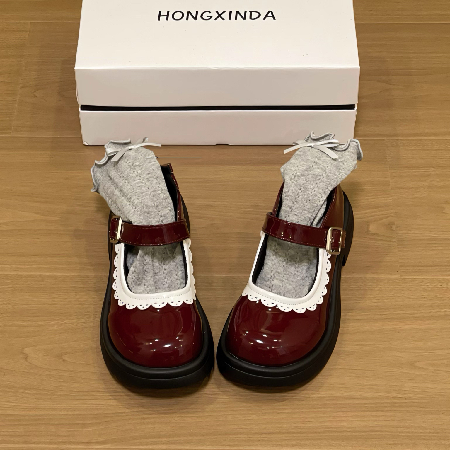 2025新款厚底玛丽珍鞋女复古法式配裙子花边黑色小皮鞋