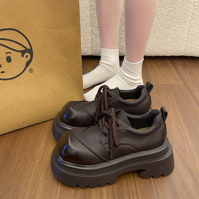 英伦风厚底棕色乐福鞋女复古系带松糕鞋增高百搭单鞋小皮鞋女,女鞋,乐福鞋（豆豆鞋）,淘宝优惠券,粉丝福利购,淘宝优惠卷