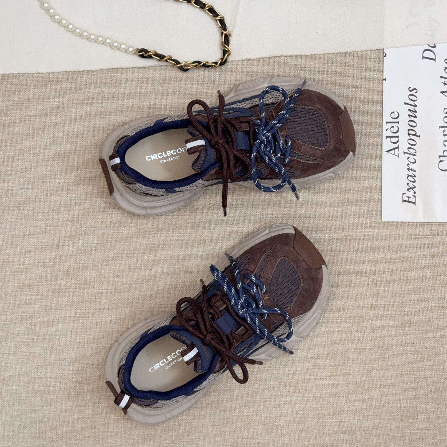 炸街老爹鞋女2025夏季新款透气双鞋带设计感小个子棕色厚底运动鞋