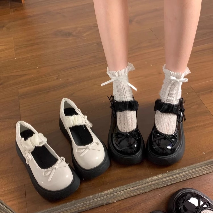 日系蝴蝶结玛丽珍鞋女2025新款春秋厚底浅口英伦风小皮鞋