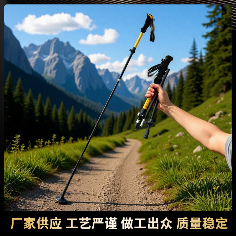 黑钻官方碳素伸缩内锁减震登山杖