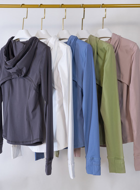 lu同款黑色长袖外穿瑜伽服春夏运动夹克外套纯色磨毛连帽健身服