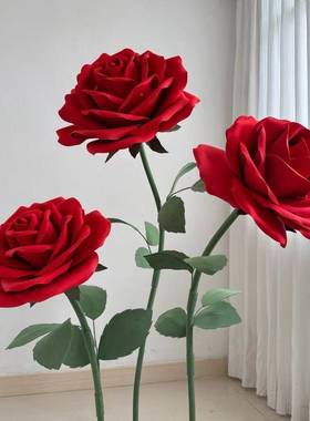 巨型立体美玫瑰纸网红橱窗陈布置花商C46602场陈背列摆件婚礼景装