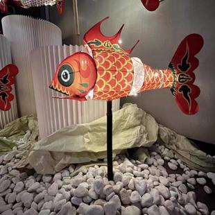 红色鲤鱼成品非遗传承创杆新灯手PGL持中发花光元宵防秋水花灯