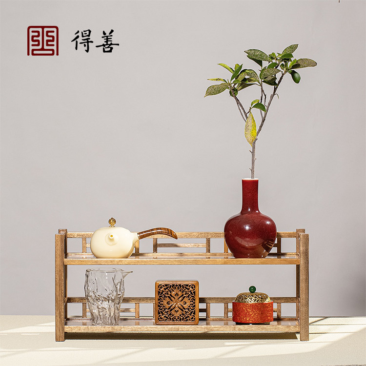金丝楠茶水架实木中式桌s面小型茶杯茶具收纳架茶桌茶壶红木置物