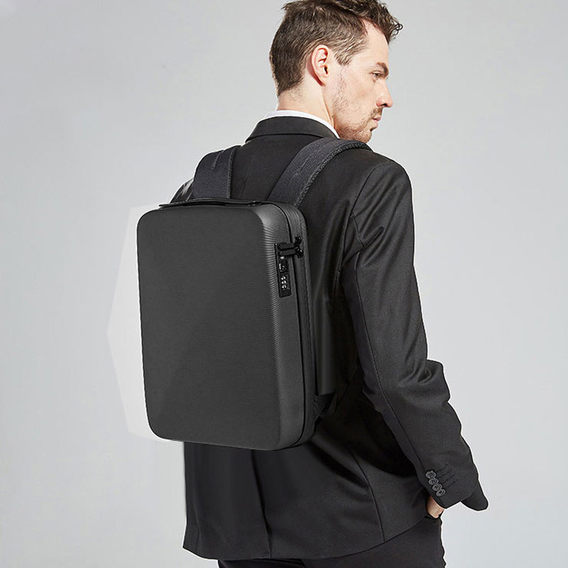 密码锁双肩包男女士商务背包11-13寸电脑包小号硬壳箱型防盗书包