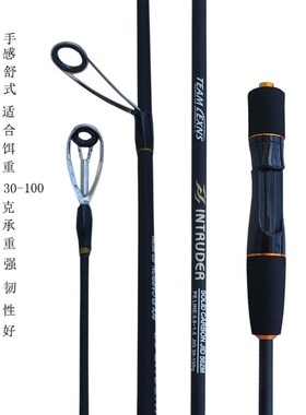 入侵者1.65米1.95米直柄一节半慢摇铁板竿近海船钓实心竿稍路亚