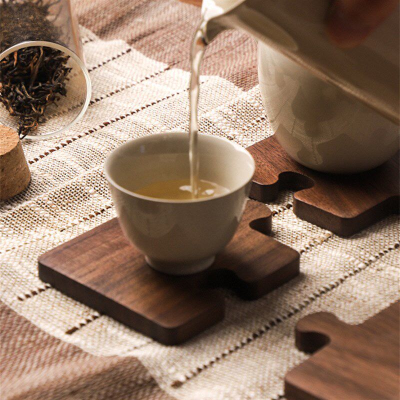 黑胡桃木质隔热垫餐桌防滑锅垫家用桌面创意拼图茶杯水杯木垫