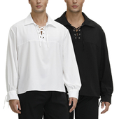 男式 中世纪文艺复兴系带纯色翻领衬衫 万圣节话剧舞台表演服上衣