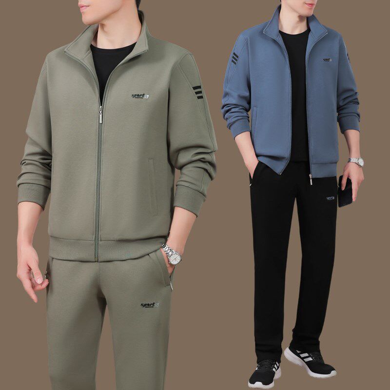 高端中老年男装运动套装男士春秋季2025新款爸爸休闲服套装三件套