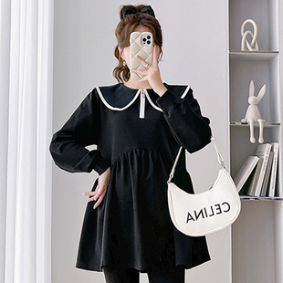 韩版 时尚 显瘦长袖 上衣宽松大尺码 春秋T恤怀孕卫 孕妇装 娃娃衫 秋装