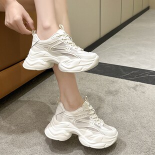 厚底小白鞋女网面百搭休闲v运动鞋今年流行的老爹鞋春夏配裙子鞋