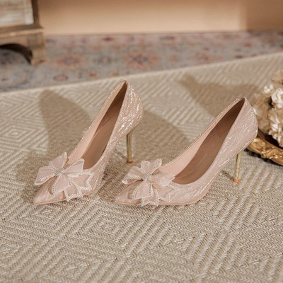 尖头法式细跟高跟鞋春款单鞋女2024年新款晚晚鞋仙女大码鞋41-43