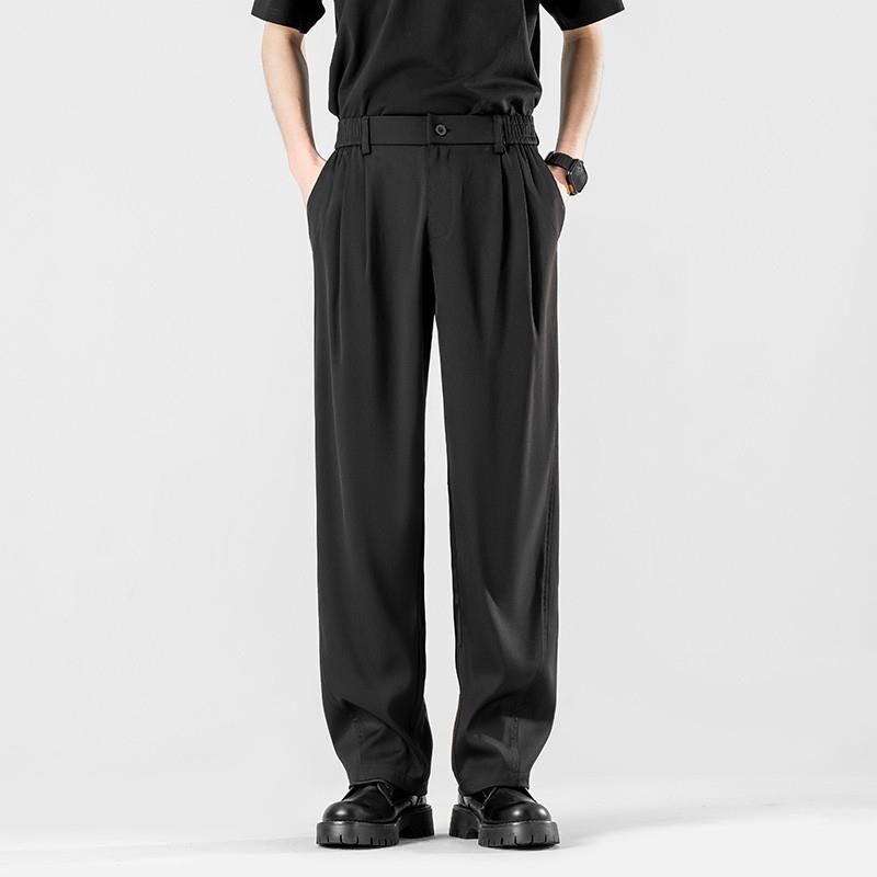 垂感休闲西装裤男士夏季薄款冰丝宽松垂坠感棕色高级感直筒长裤子