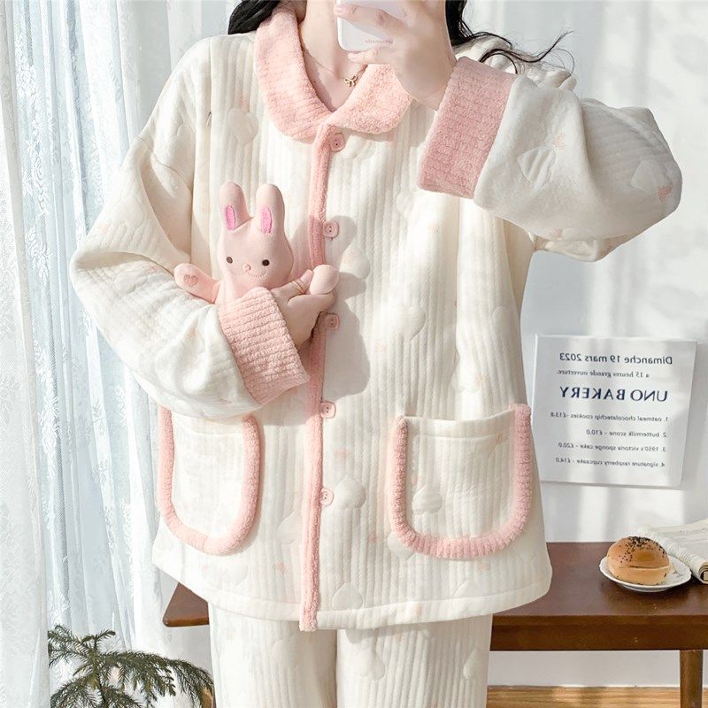 春秋季纯棉月子服夹棉孕妇睡衣产后加厚保暖空气棉哺乳喂奶衣冬天
