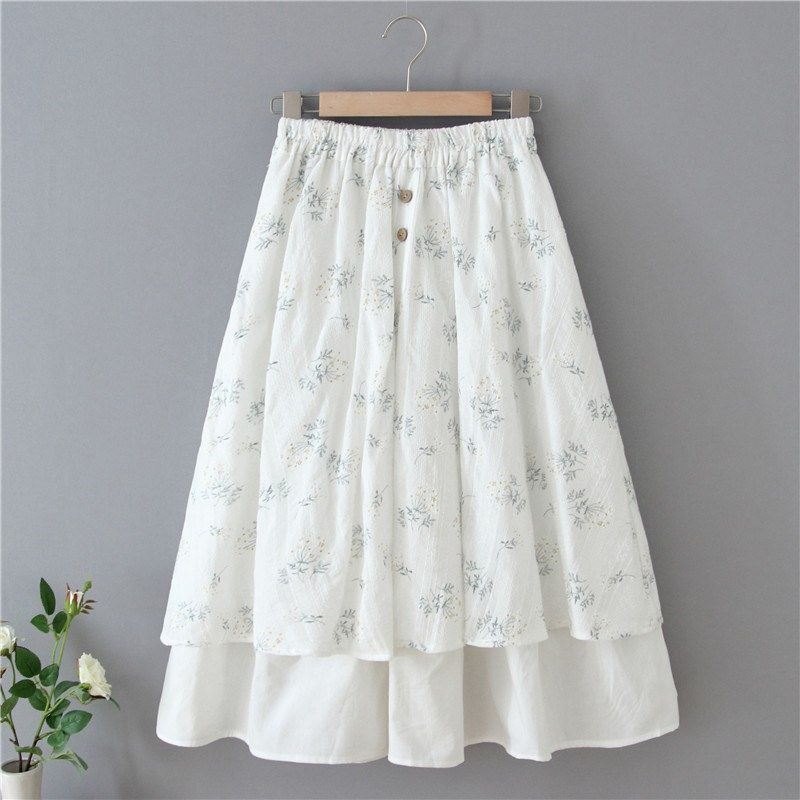 超仙森系拼接半身裙碎花显瘦棉麻2024新款春夏季中长款仙女半裙子