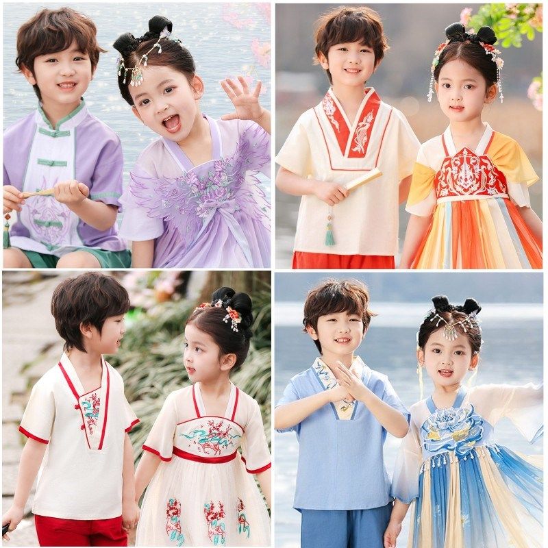 幼儿园大班女孩汉服男童中国风夏季六一儿童节古典表演出服装夏季