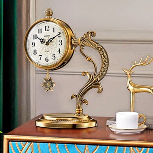座钟家用客厅轻奢高端时钟摆件装C饰坐钟时尚大气静音复古台式钟
