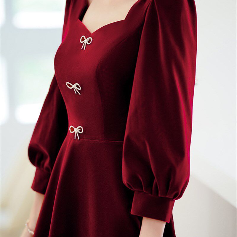 敬酒服新娘秋季2021新款小个子酒红色结婚中国风晚礼服连衣裙女