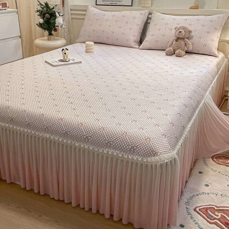 夏季公主风冰丝凉席床裙款三件套凉感冰豆豆空调席软席子可机洗