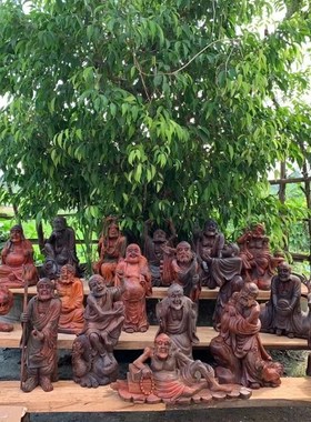 老挝大红酸枝木 十八罗汉红木工E艺品摆件 交趾黄檀木雕佛像