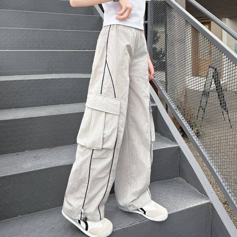 女童裤子夏薄款2025新款儿童夏装休闲长裤大童洋气夏季直筒工装裤