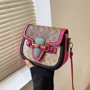 网红小包包女2021夏季 撞色复古马鞍包高级感洋气女斜挎单肩包 新款