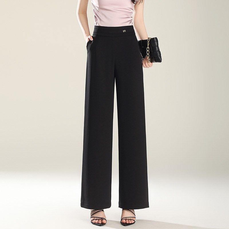 2025夏季新款薄款黑色阔腿西装裤女高腰显瘦垂感直筒裤休闲长裤子