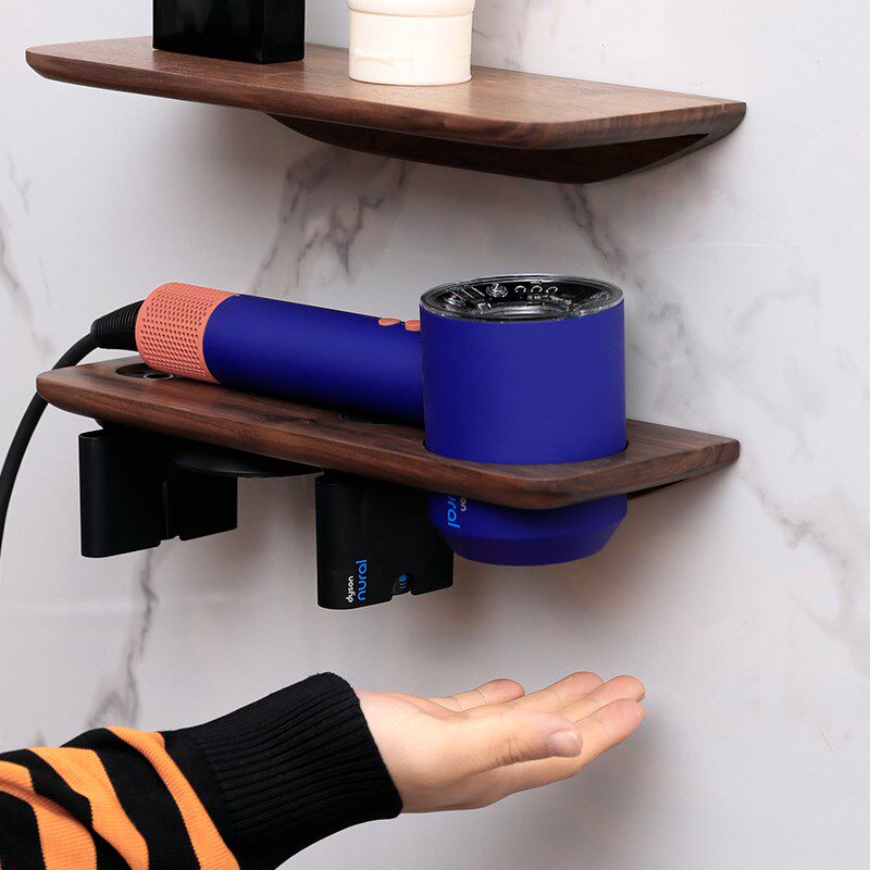 胡桃木吹风机置物架免打孔卫生间电吹风支架壁挂式浴室风筒挂架子