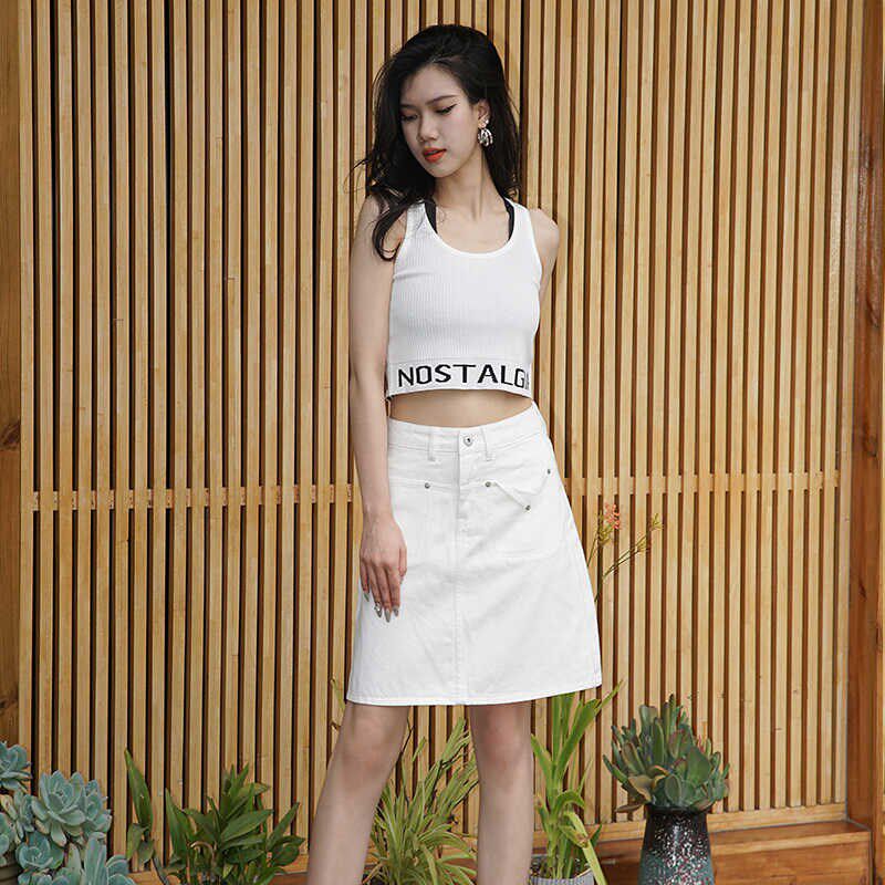 白色牛仔裙女夏季2025新款高腰a字防走光中长款小个子半身裙中裙