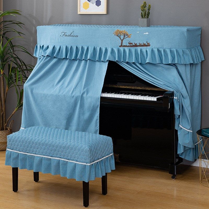 加厚钢琴罩欧式全罩布艺开机不取中开钢琴套防尘凳子罩代发