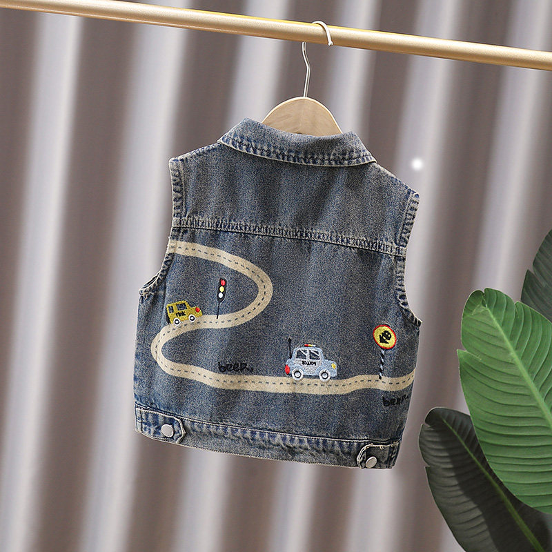 儿童马甲春秋2025新款卡通宝宝牛仔马甲洋气男宝男童坎肩背心外穿