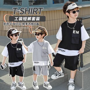 男童夏季新款套装儿童时髦工装短袖短裤两件套小男孩潮酷帅气夏装