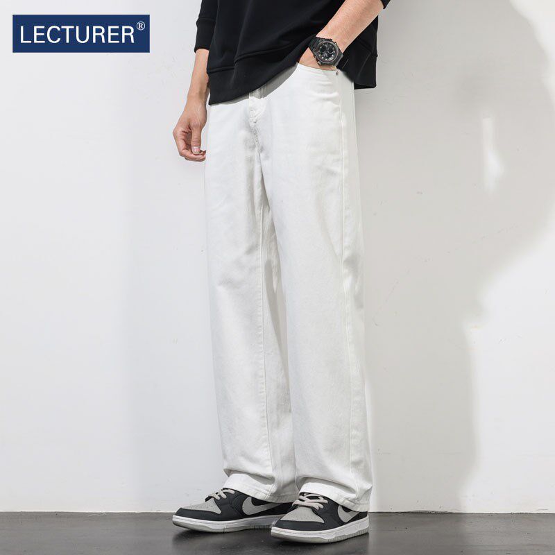 水洗新疆棉 白色牛仔裤男款休闲百搭潮牌四季款宽松阔腿直筒长裤