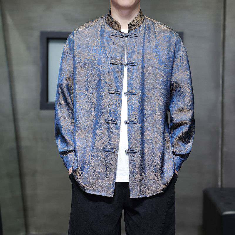 罗蒙春秋新中式男士装长袖衬衣新款唐装汉服宽松休闲上衣衬衫外套