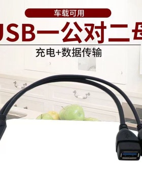 新疆西藏专链分线器车载用一分二USB二合一三头转接线两母一公充