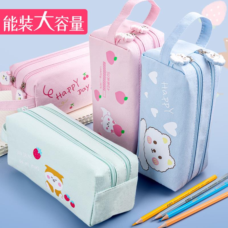 大容量手提笔袋女简约文具盒笔盒小学生可爱男潮少女心小清新铅笔