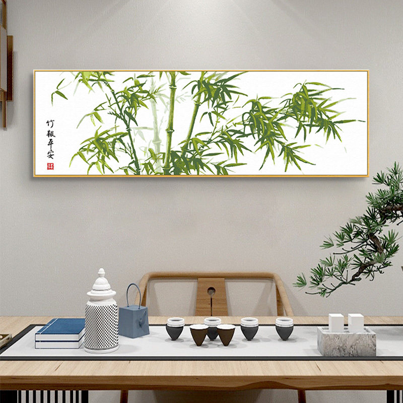 竹报平安横版数字油画DIY油彩画新中式客厅卧室书房竹子装饰画