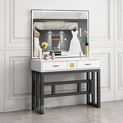 带灯网红理发店镜台发廊专用柜子一体单双面大理石美发店烫染桌